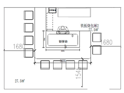 CAD drawings of rectangular teppanyaki grill table
